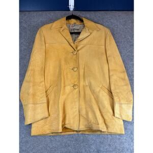 VTG 50s 60s Geronimo Leather Jacket Womens Medium Yellow Retro Button Up Outdoor